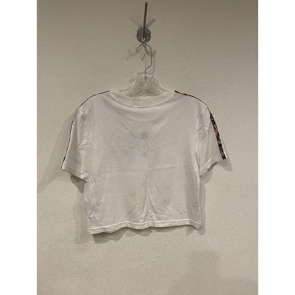 adidas Originals Shirt Womens Medium White Cropped Tee Leopard 3-Stripes HB4754 - Picture 4 of 4
